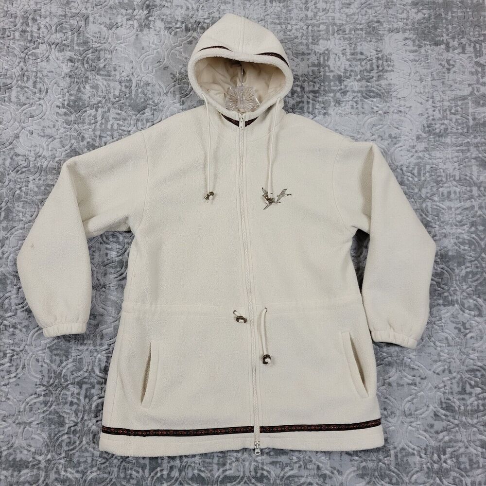 Cabela's Jacket Womens Large White Embroidered Goose Cabin Fleece Casual Winter